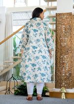 Thumbnail for Kaajh Women's Turquoise Floral Printed Plus Size Cotton Kurta - Distacart