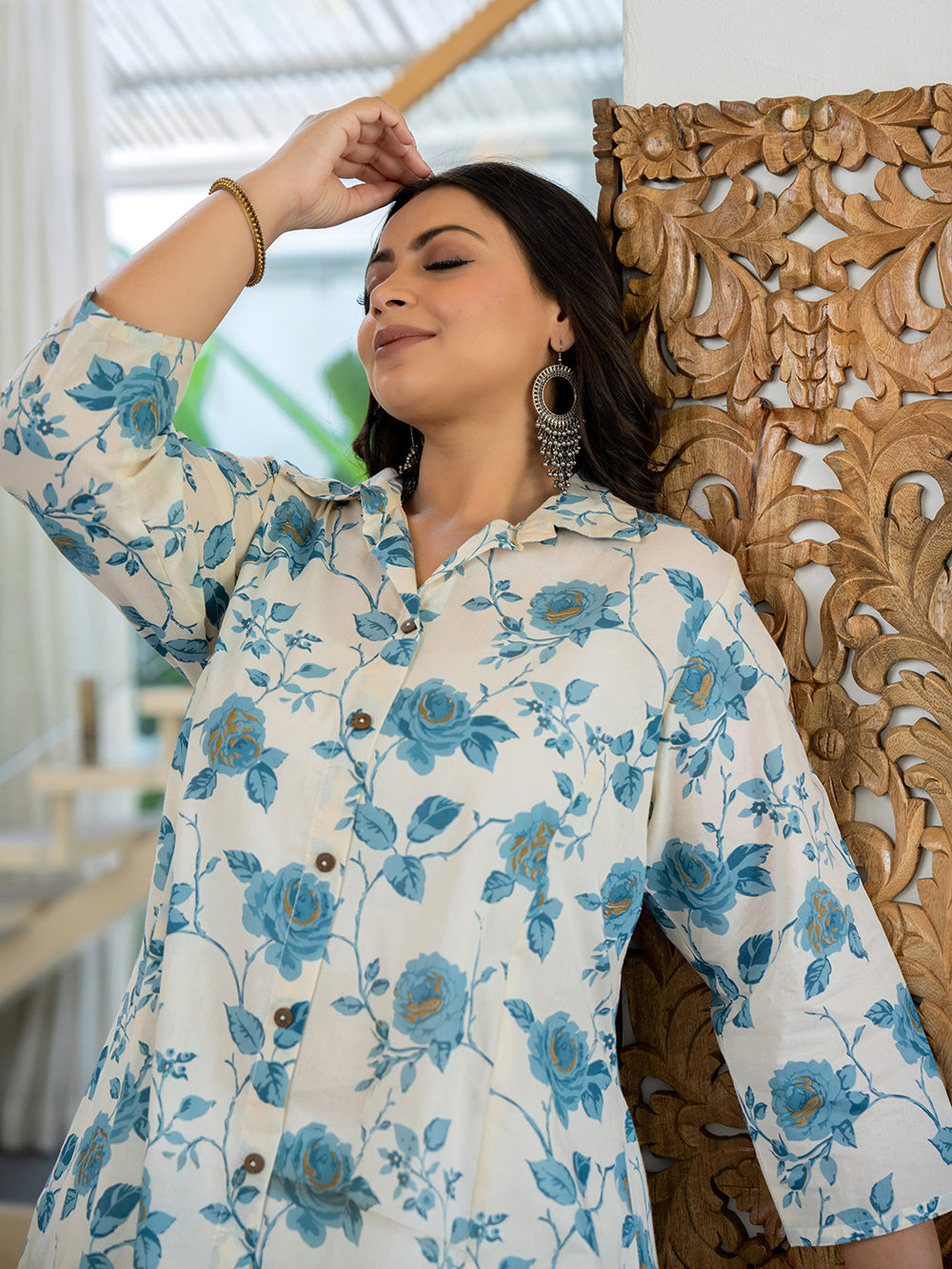 Kaajh Women's Turquoise Floral Printed Plus Size Cotton Kurta - Distacart