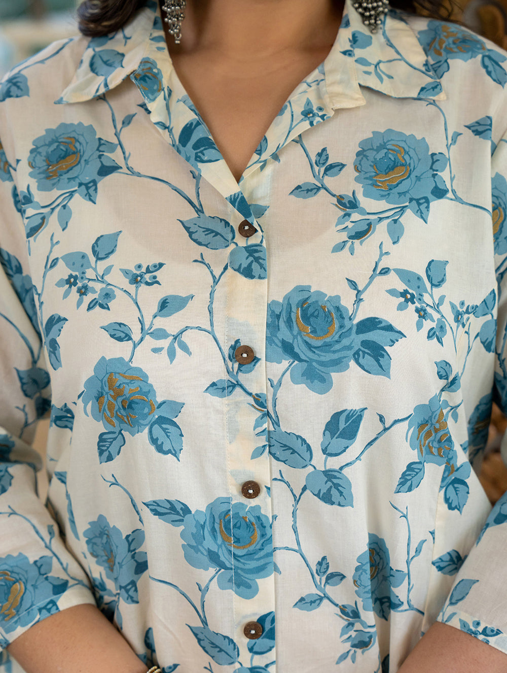 Kaajh Women's Turquoise Floral Printed Plus Size Cotton Kurta - Distacart