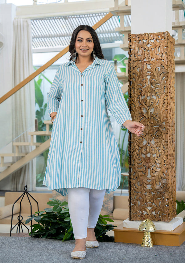 Kaajh Women's White Striped Viscose Rayon Plus Size Kurta - Distacart