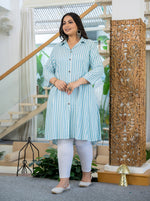 Thumbnail for Kaajh Women's White Striped Viscose Rayon Plus Size Kurta - Distacart