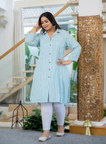 Thumbnail for Kaajh Women's White Striped Viscose Rayon Plus Size Kurta - Distacart