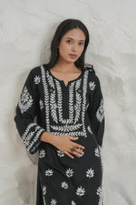 Thumbnail for Gharana India Modal Fine Cotton Chikan Kari Kurta – Black