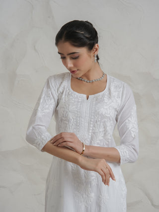 Gharana India Mul Cotton Fine Chikankari Kurta White