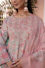 Thumbnail for BulBul Diya Coral Chanderi Kurta Set With Dupatta