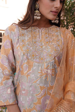 Thumbnail for BulBul Diya Mustard Chanderi Kurta Set With Dupatta