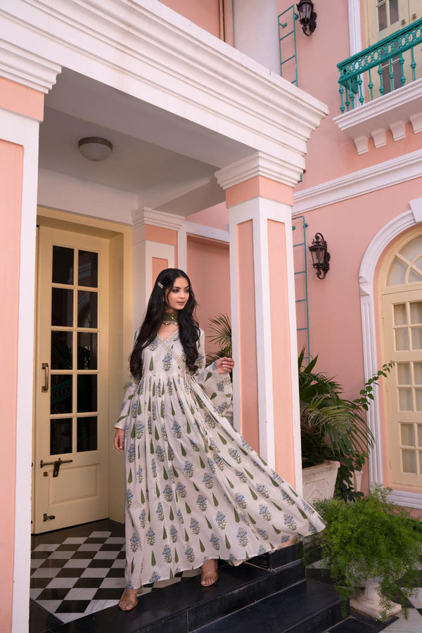 BulBul Angrakha Off-White Cotton Cambric Anarkali
