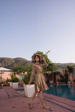 Thumbnail for BulBul Flowery Green Cotton Short Dress