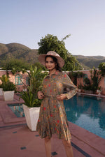 Thumbnail for BulBul Flowery Green Cotton Short Dress