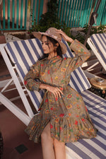 Thumbnail for BulBul Flowery Green Cotton Short Dress