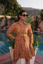 Thumbnail for BulBul Flowery Orange Cotton Short Dress