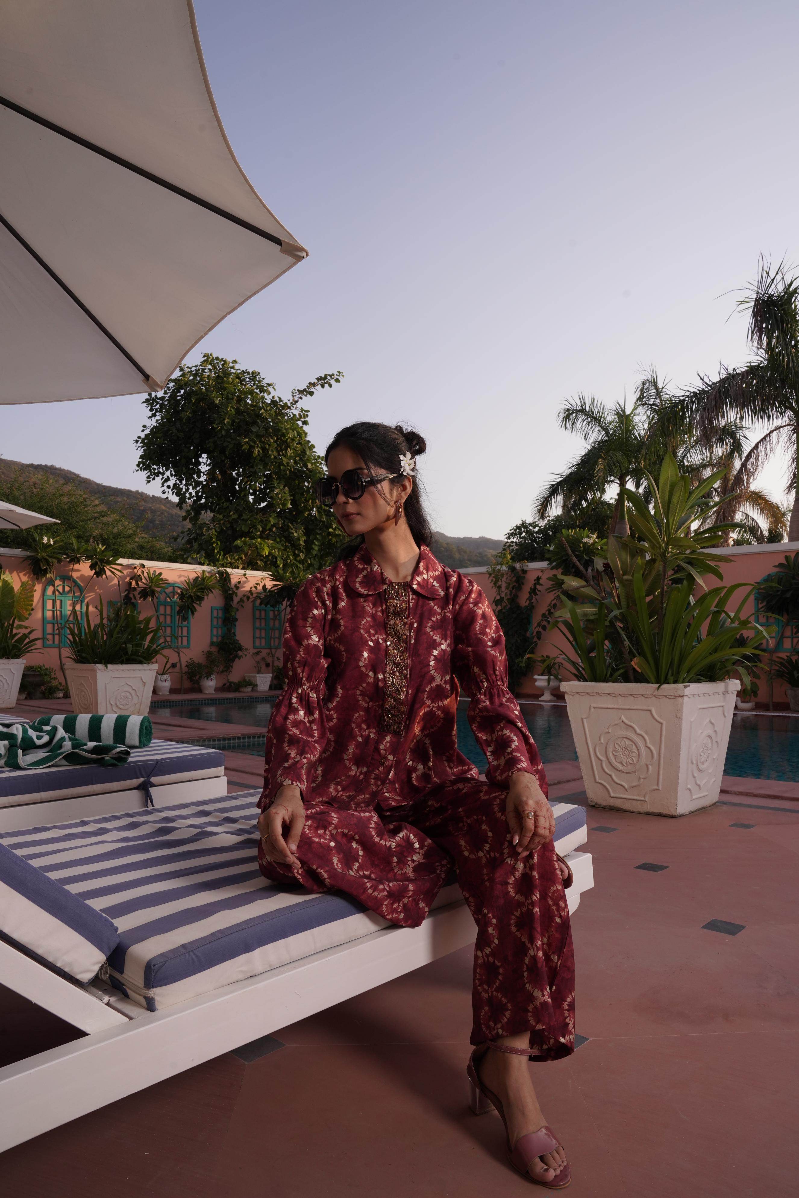 BulBul Aneri Maroon Chanderi Co-Ord Set