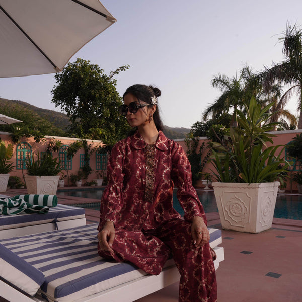 BulBul Aneri Maroon Chanderi Co-Ord Set