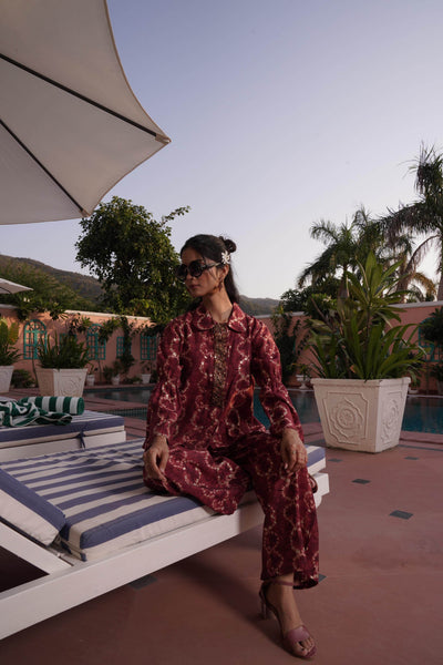 BulBul Aneri Maroon Chanderi Co-Ord Set