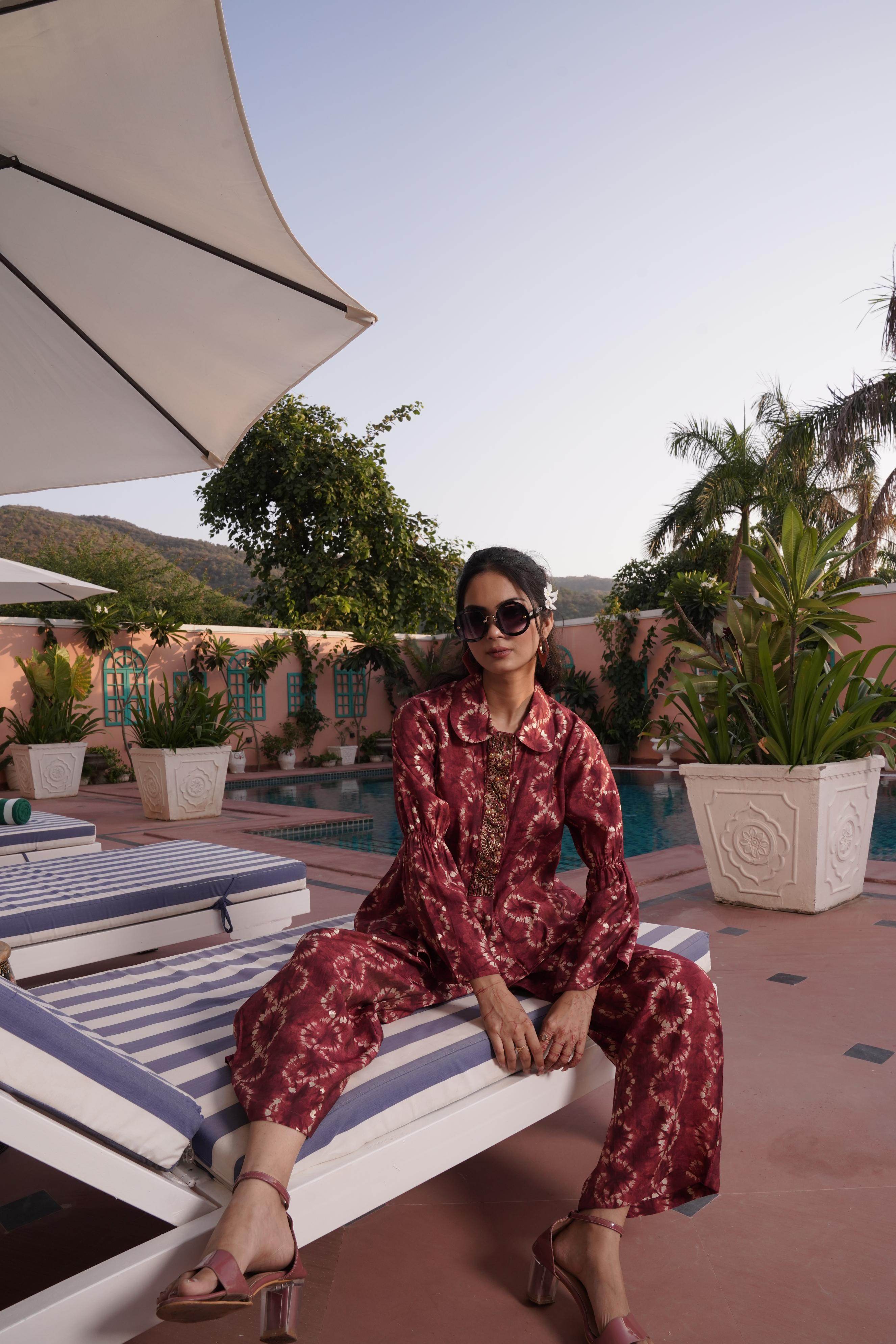 BulBul Aneri Maroon Chanderi Co-Ord Set