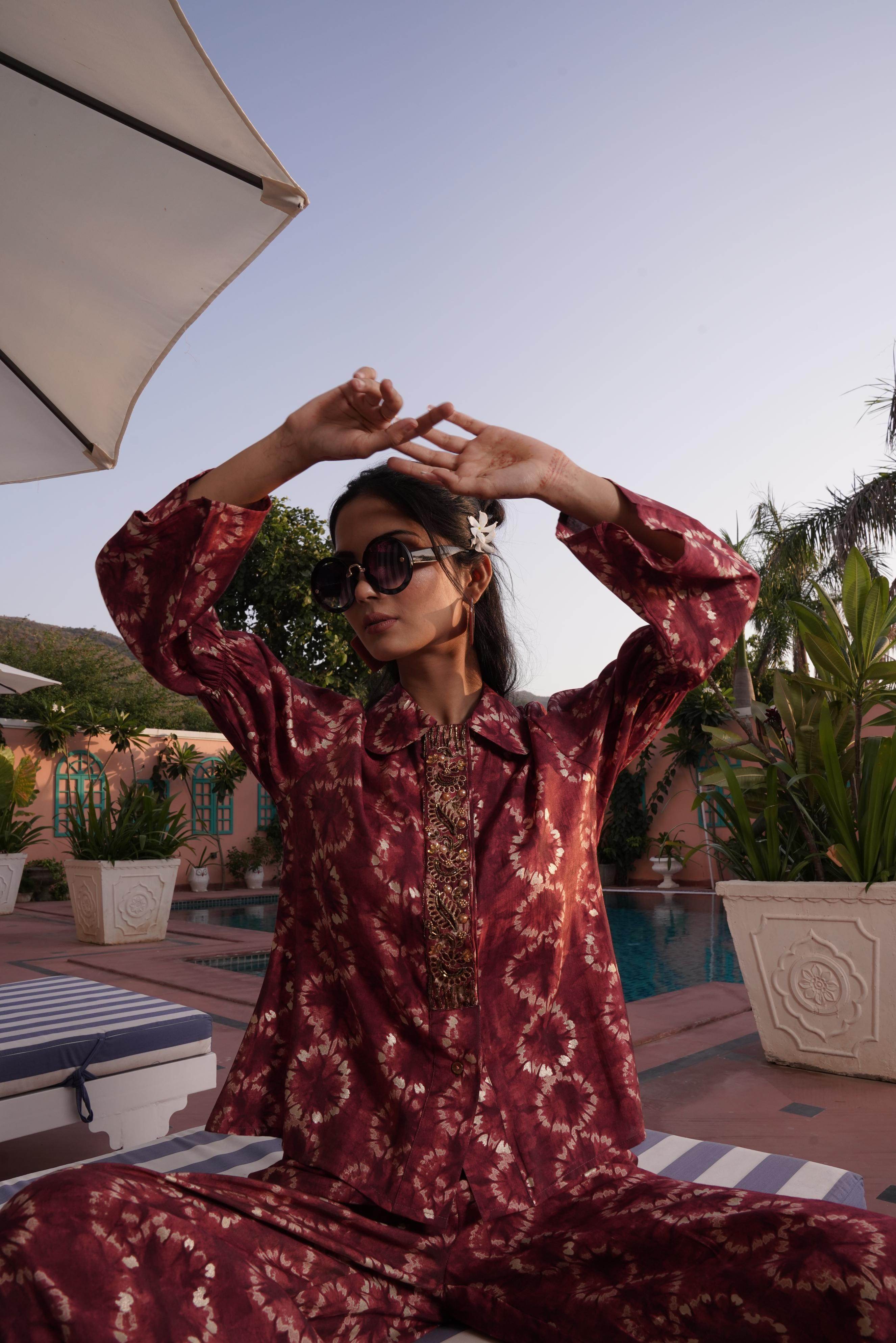 BulBul Aneri Maroon Chanderi Co-Ord Set