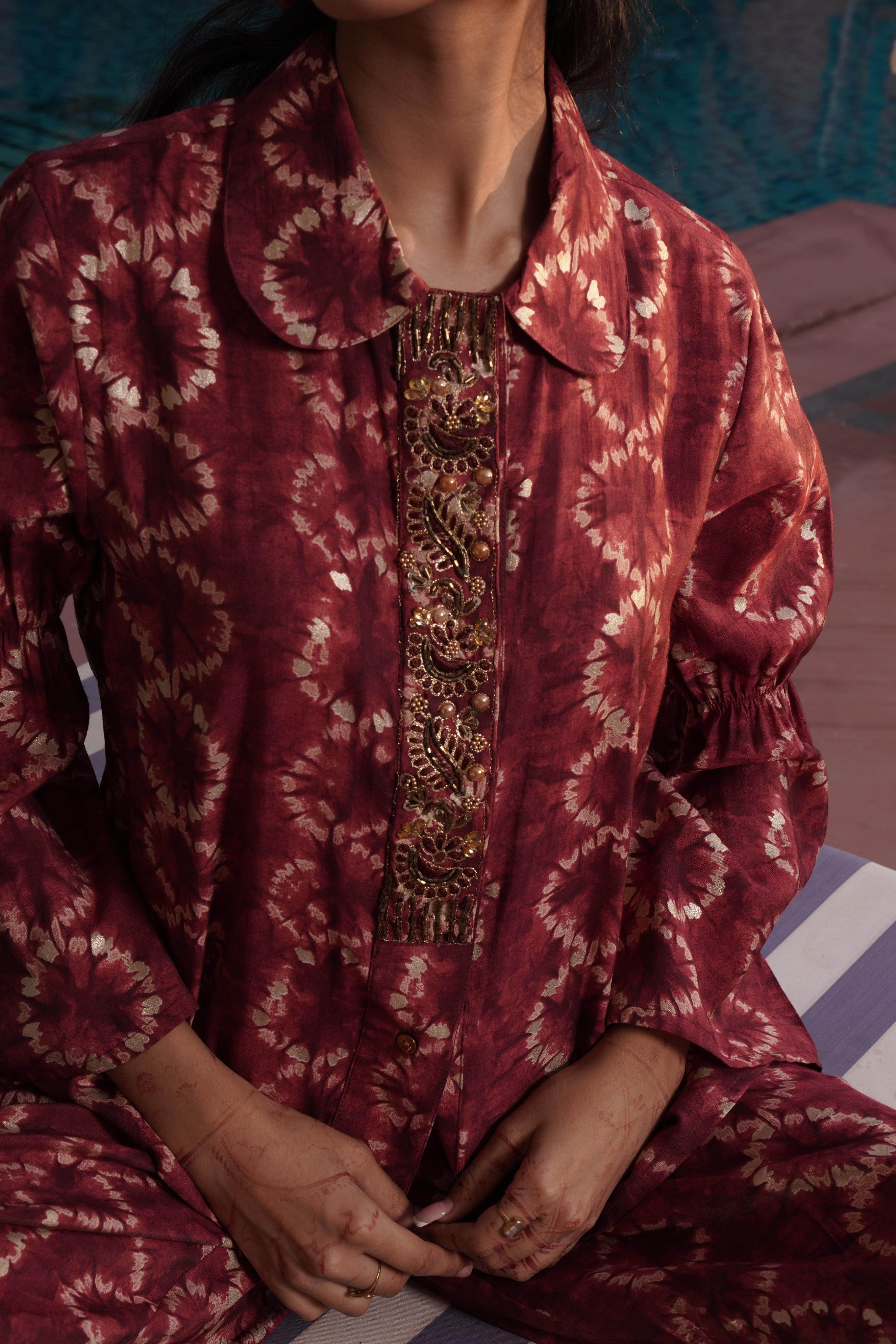 BulBul Aneri Maroon Chanderi Co-Ord Set