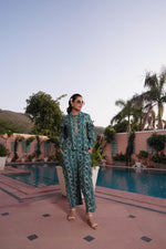 Thumbnail for BulBul Aneri Teal Chanderi Co-Ord Set