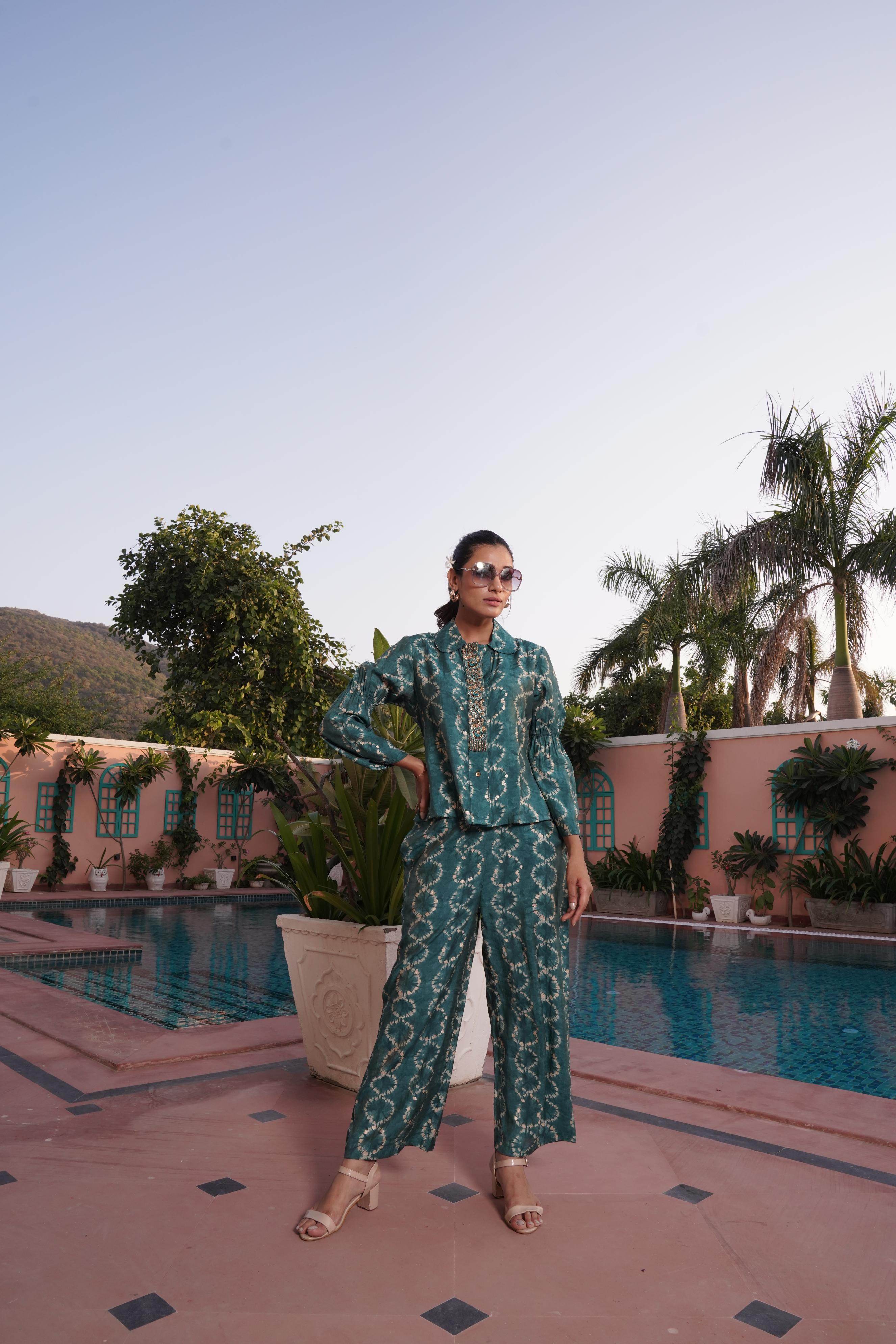 BulBul Aneri Teal Chanderi Co-Ord Set