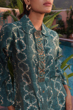 Thumbnail for BulBul Aneri Teal Chanderi Co-Ord Set