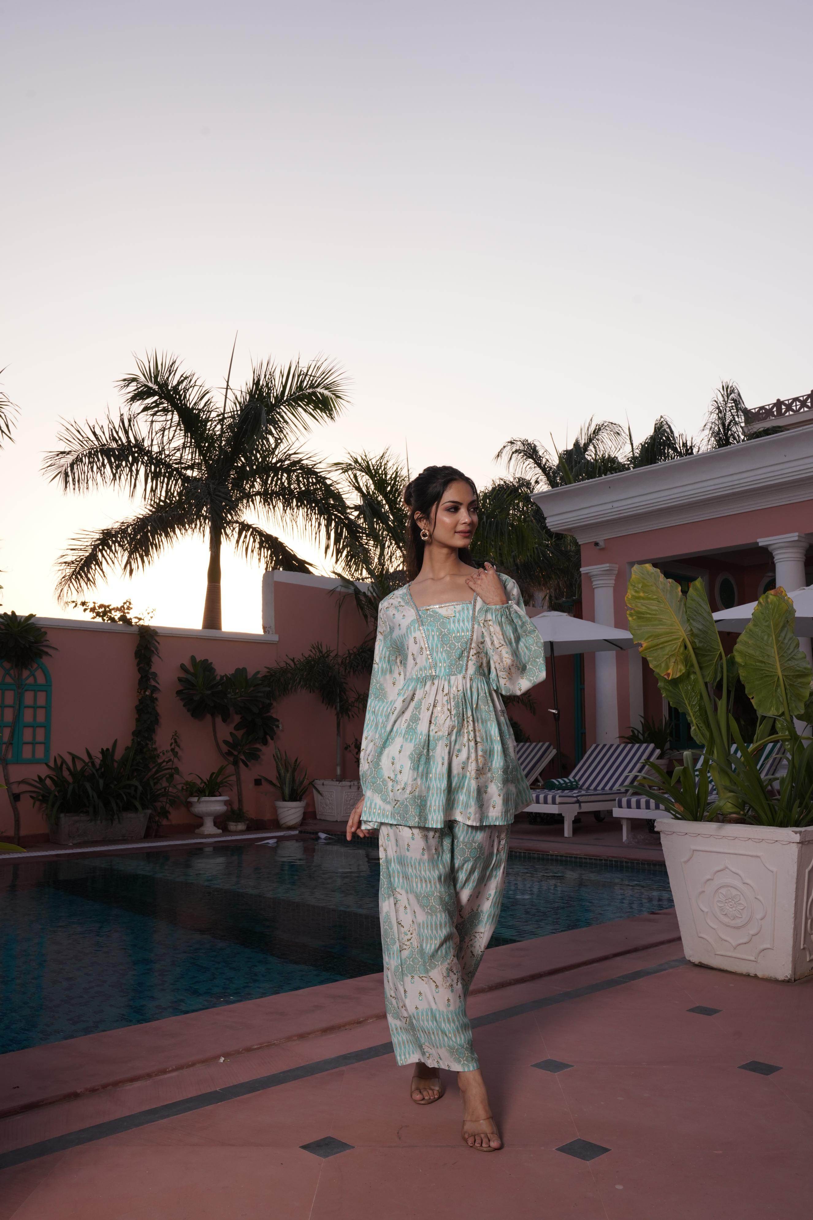 BulBul Dhriti Light Teal Chanderi Co-Ord Set