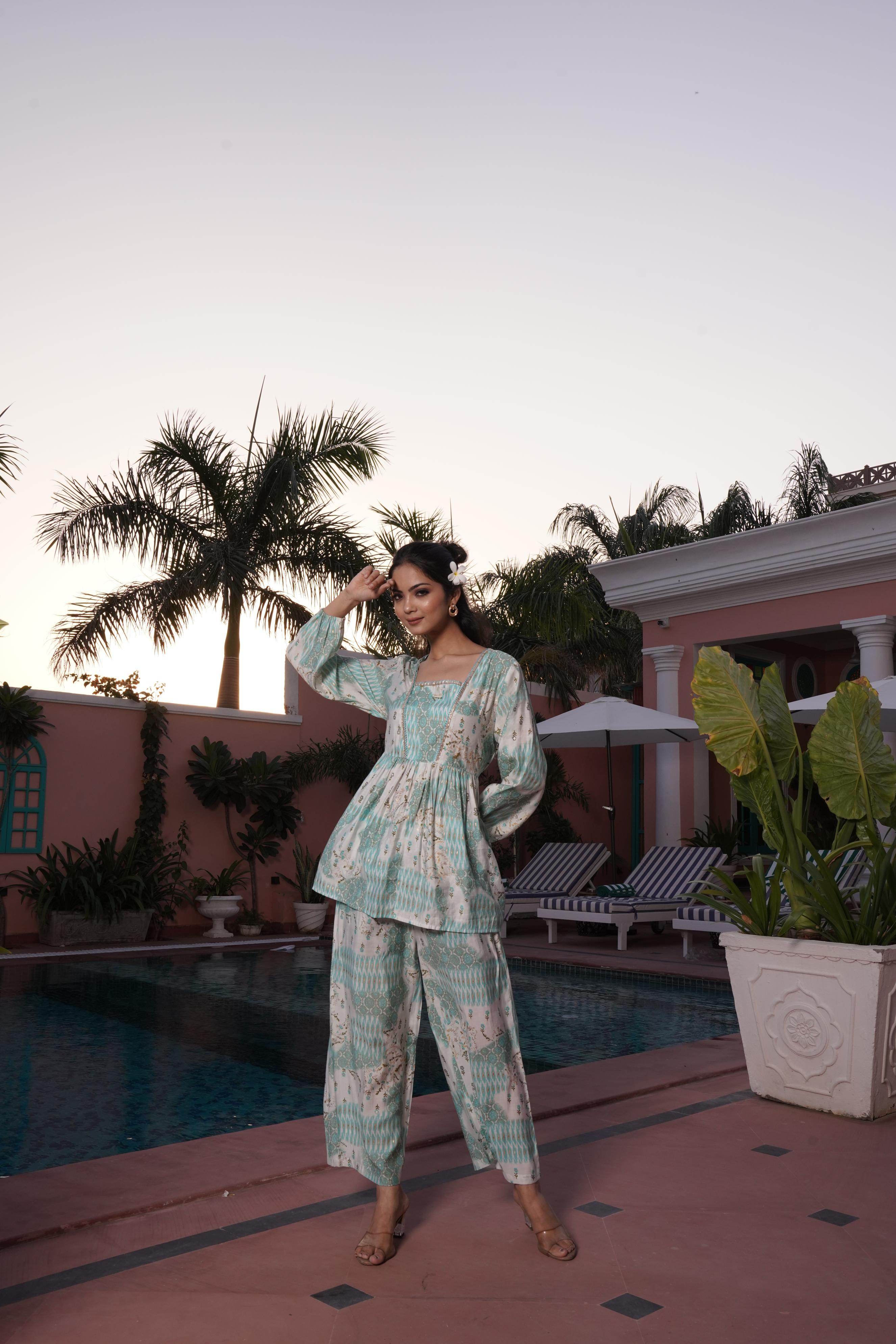 BulBul Dhriti Light Teal Chanderi Co-Ord Set