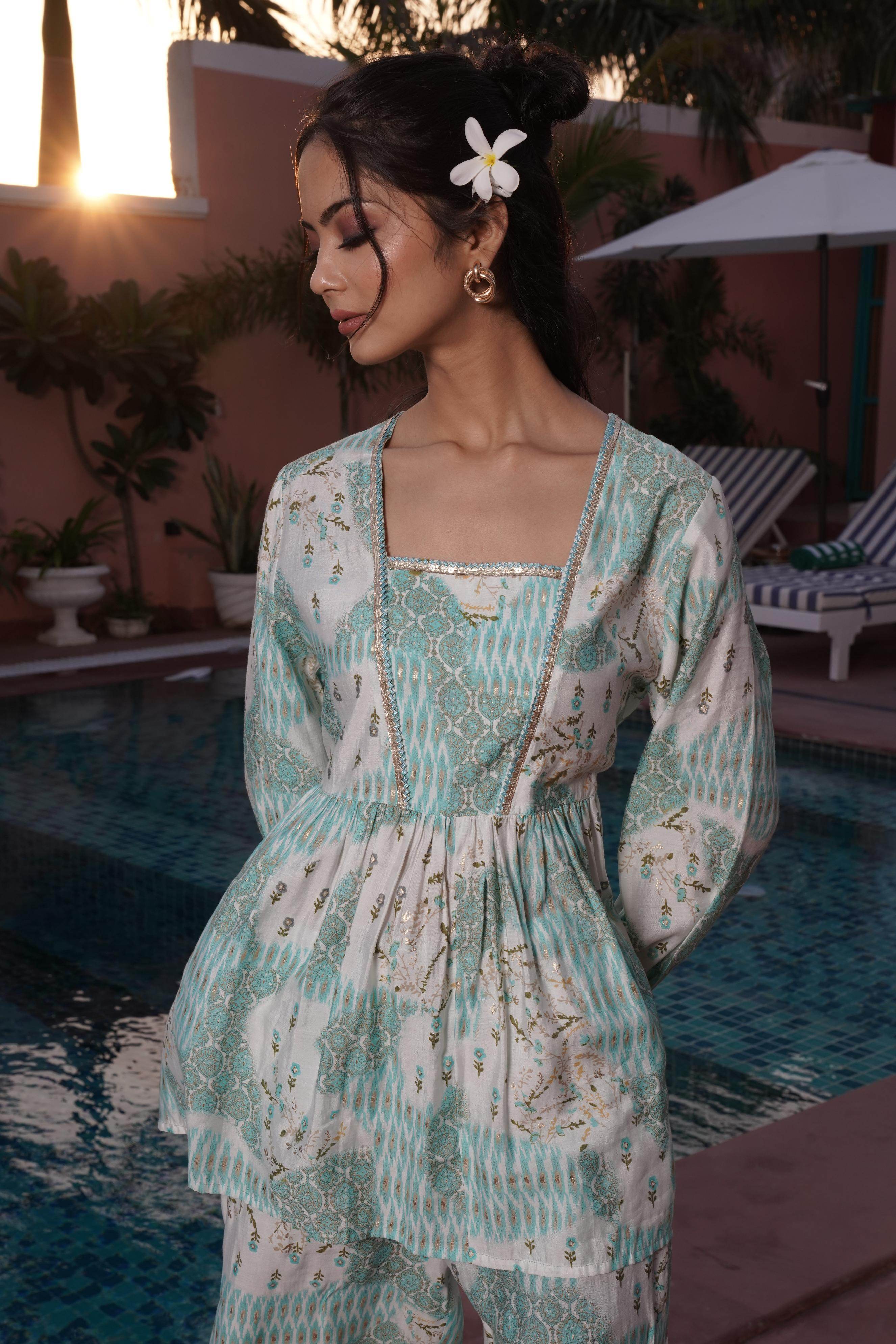 BulBul Dhriti Light Teal Chanderi Co-Ord Set