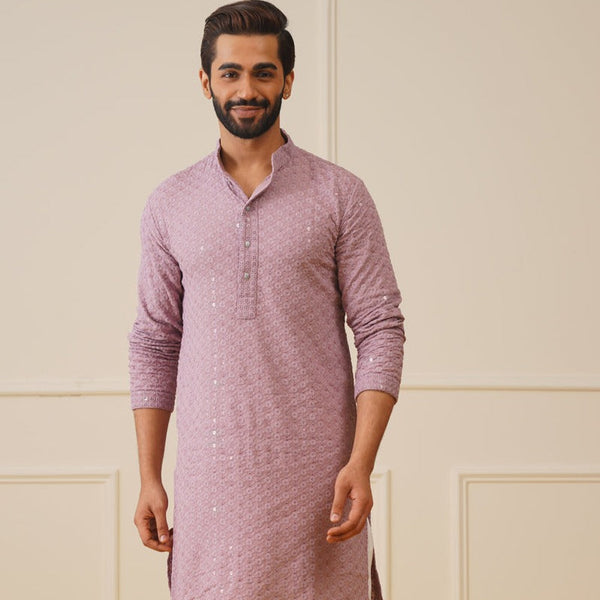 Jompers Men's Purple Chikankari Embroidered and Sequence Kurta Only - Distacart