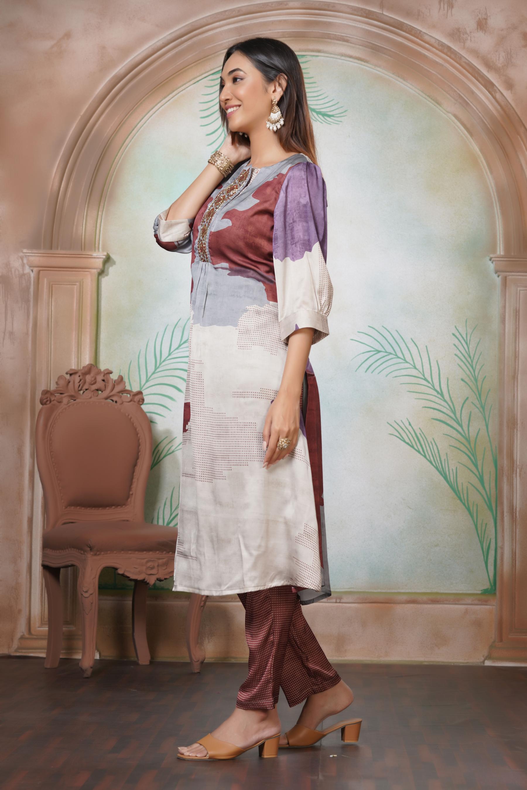 BulBul Tanya Silk Purple Kurta Set