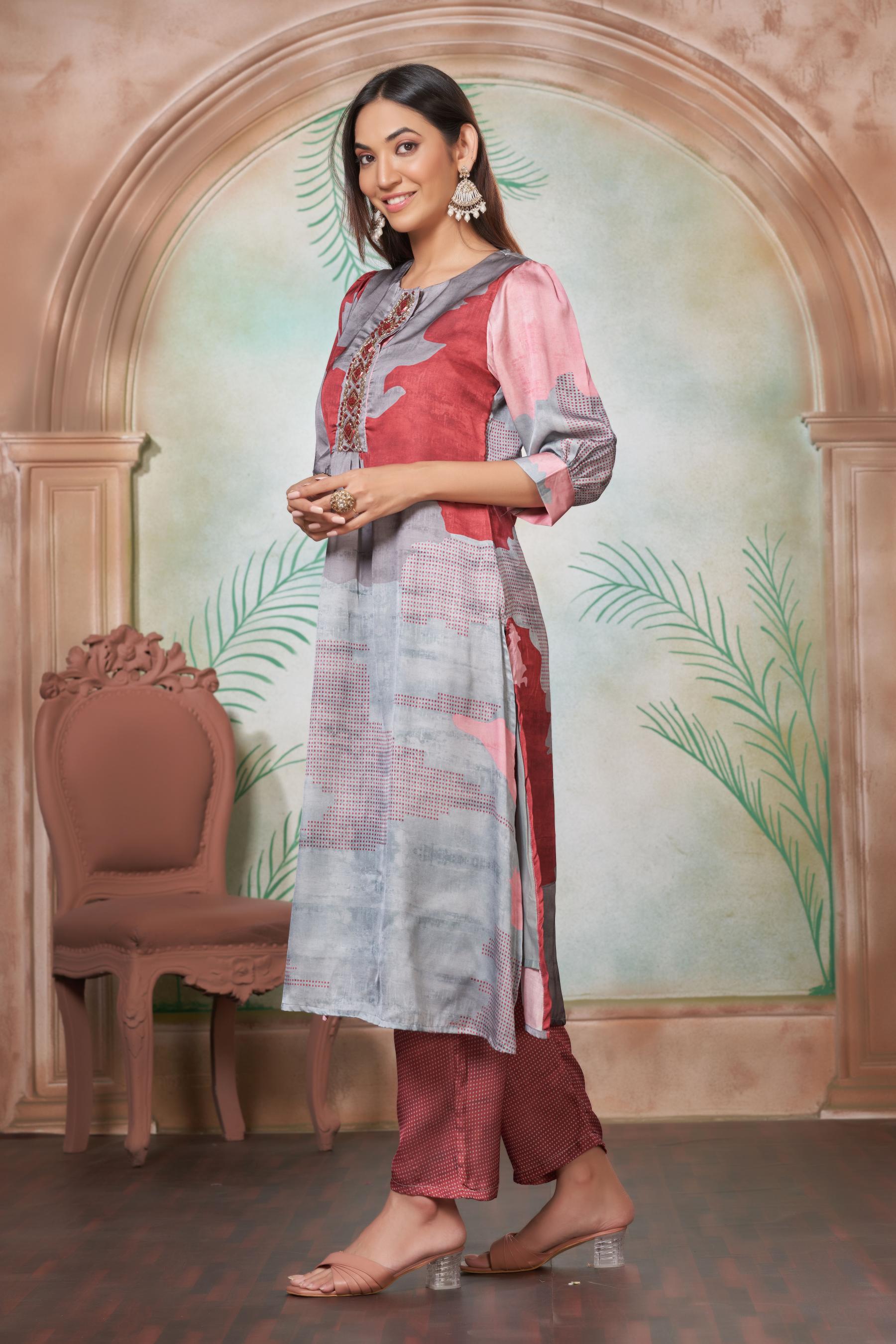 BulBul Tanya Silk Pink Kurta Set