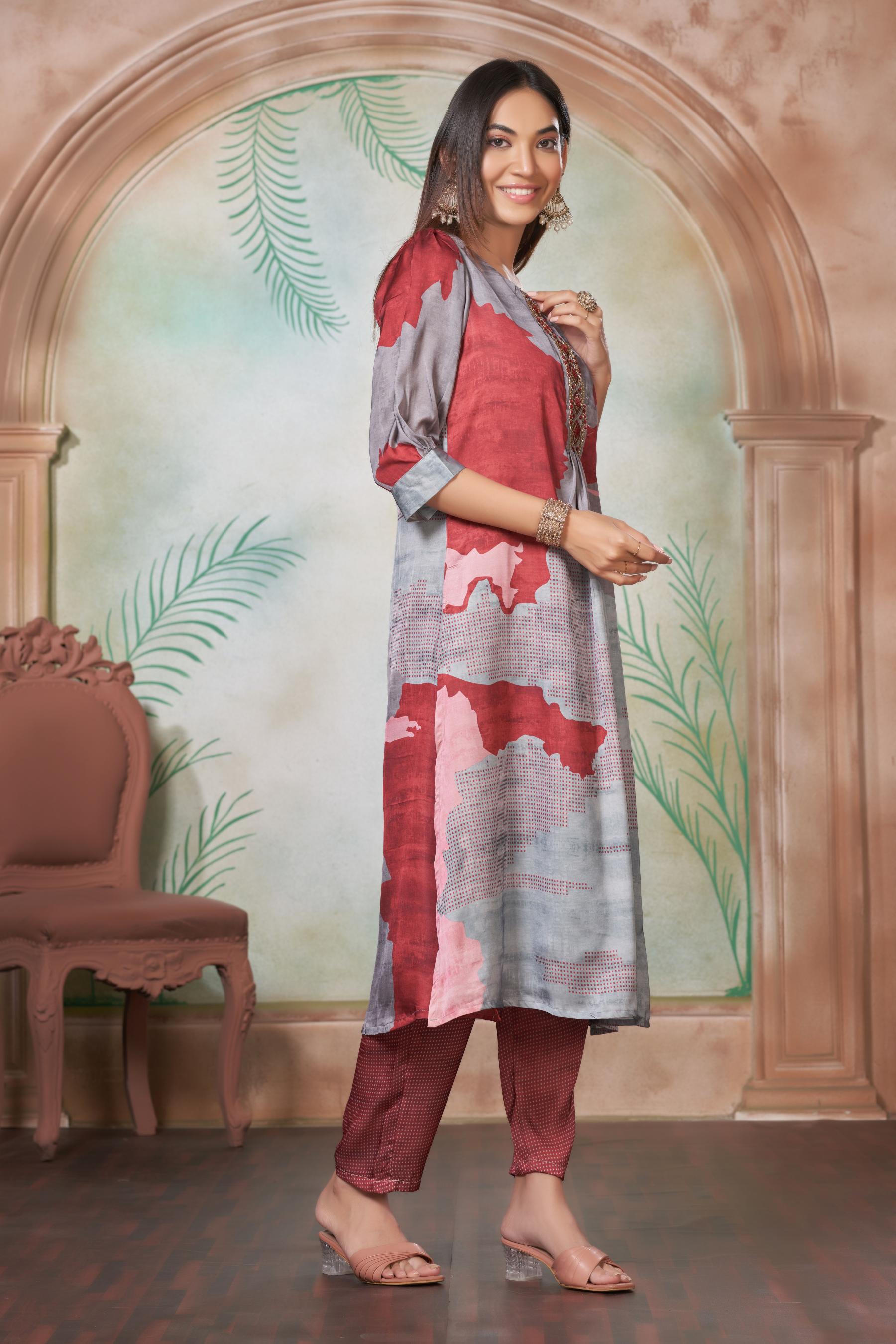 BulBul Tanya Silk Pink Kurta Set