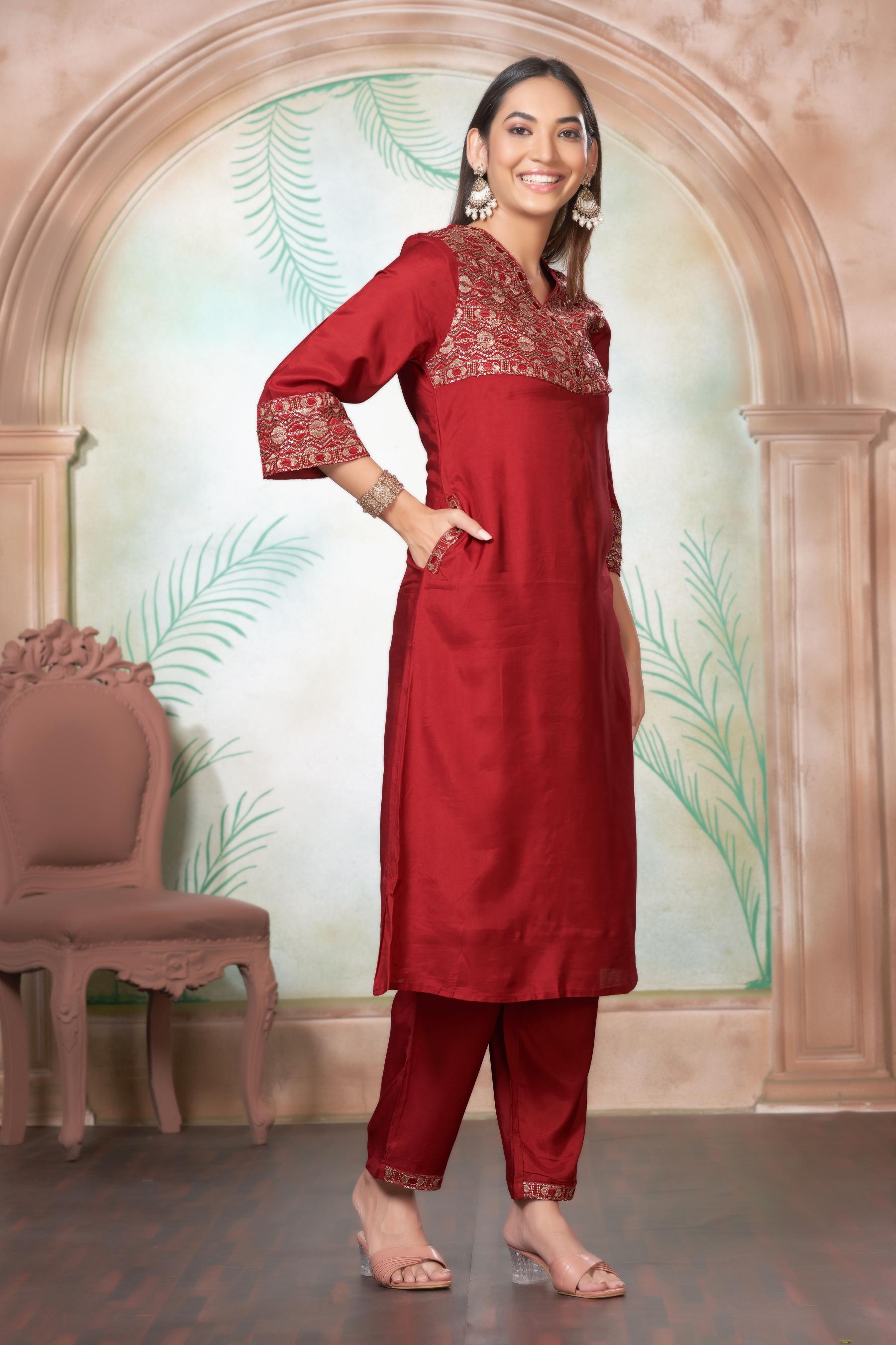 BulBul Ashima Red Muslin Kurta Set With Dupatta