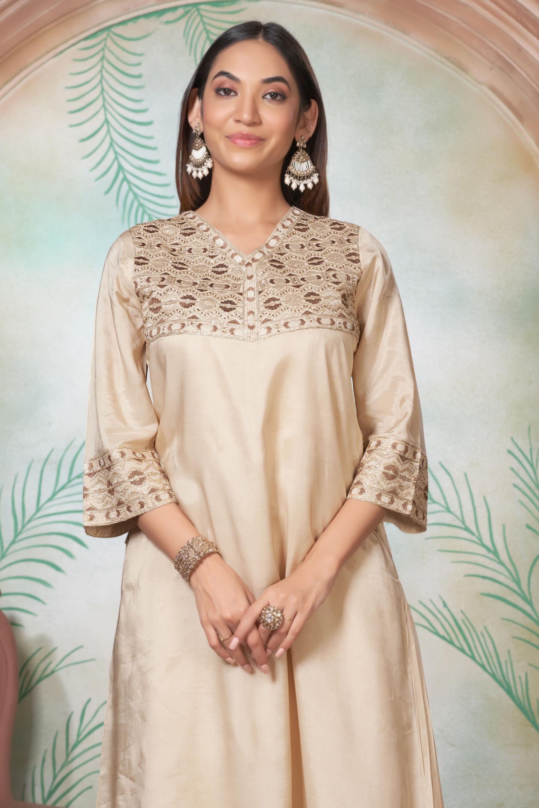 BulBul Ashima Beige Cotton Kurta Set With Dupatta