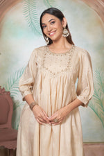 Thumbnail for BulBul Gayatri Muslin Beige Kurta Set With Dupatta