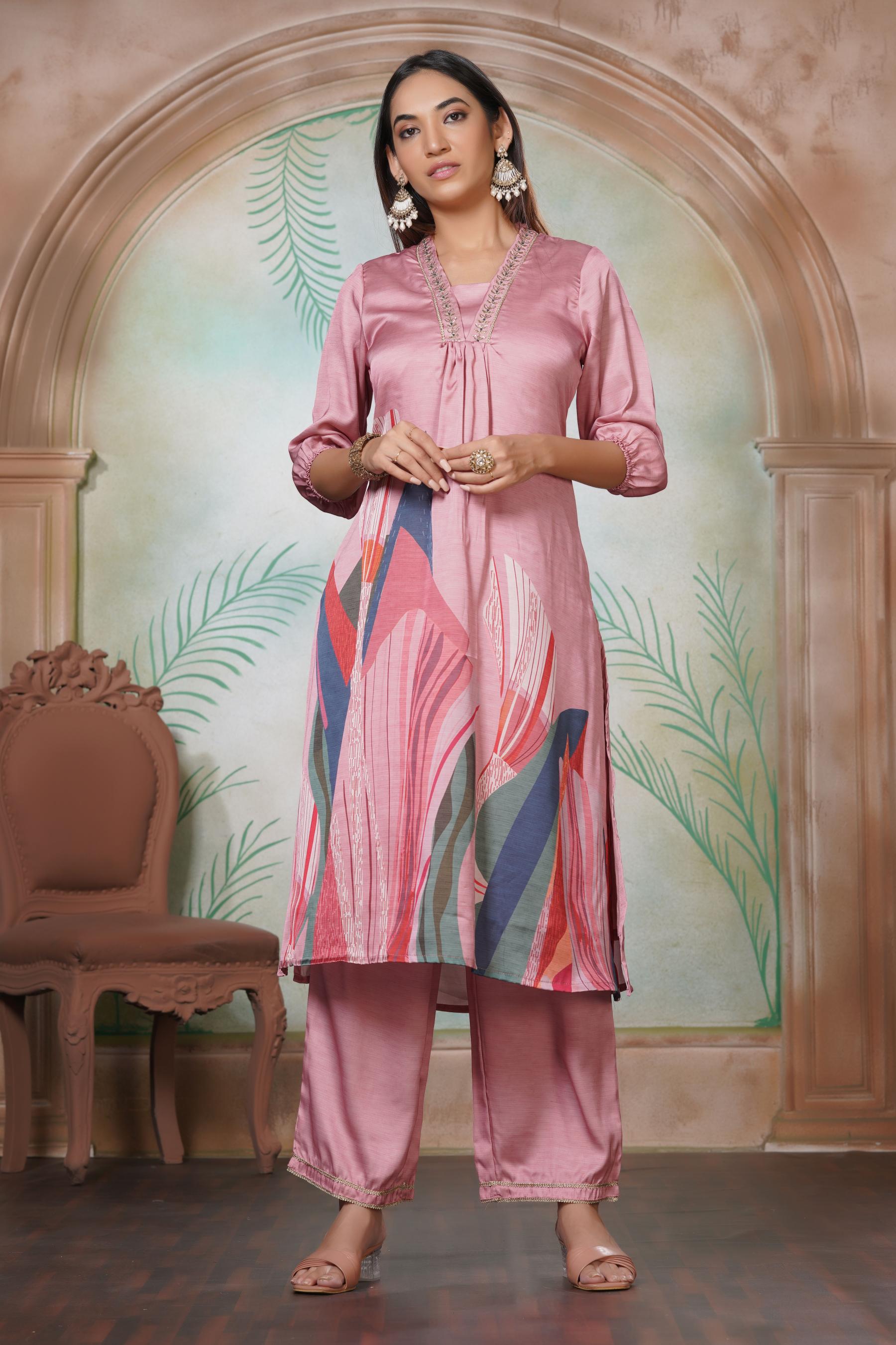 BulBul Shama Peach Silk Kurta Set with Dupatta