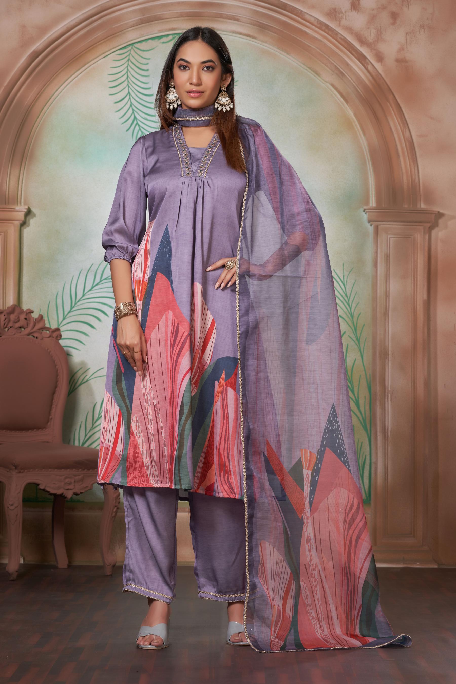 BulBul Shama Purples Silk Kurta Set with Dupatta
