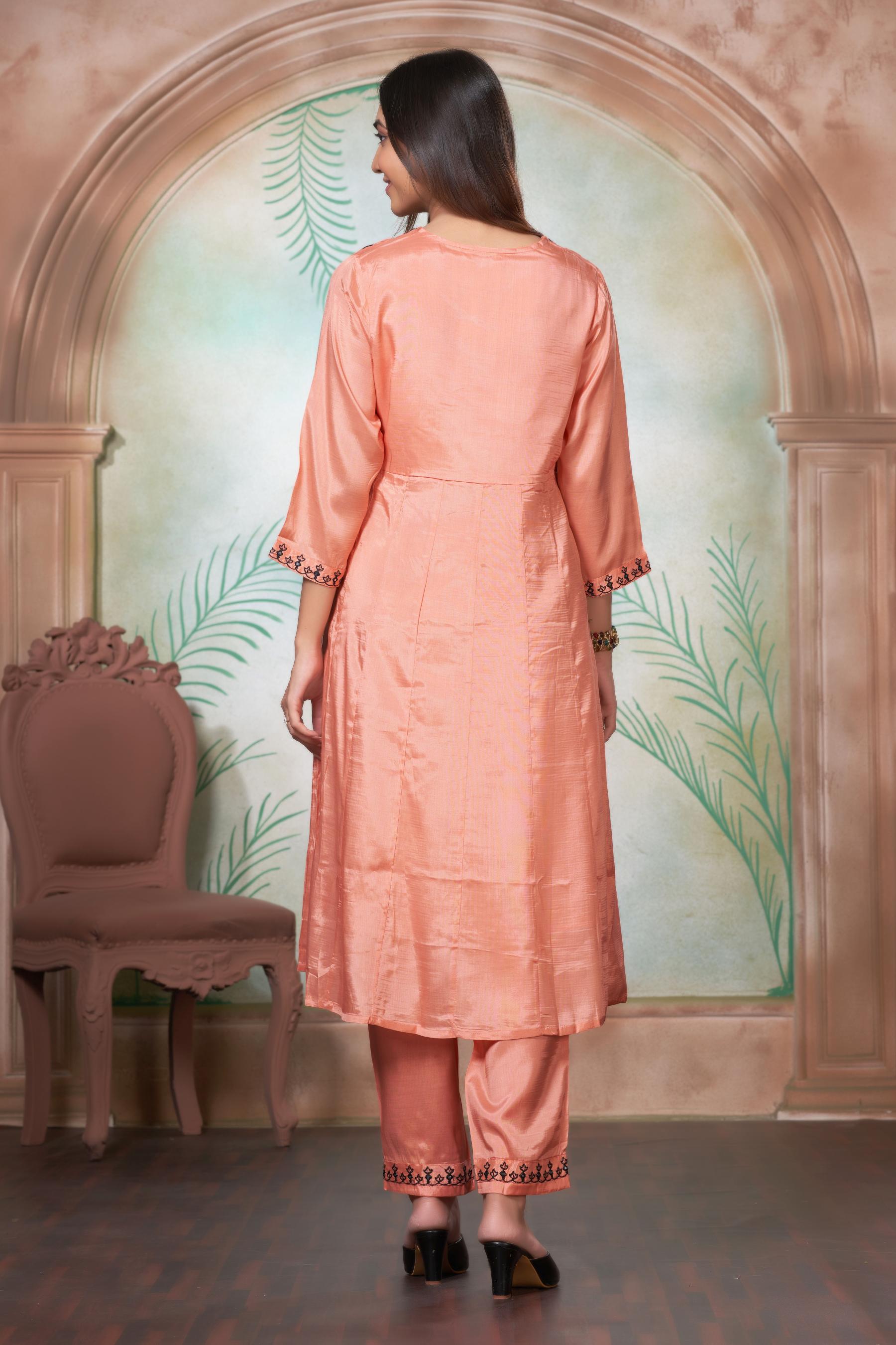 BulBul Ruqaiya Peach Muslin Kurta Set With Dupatta