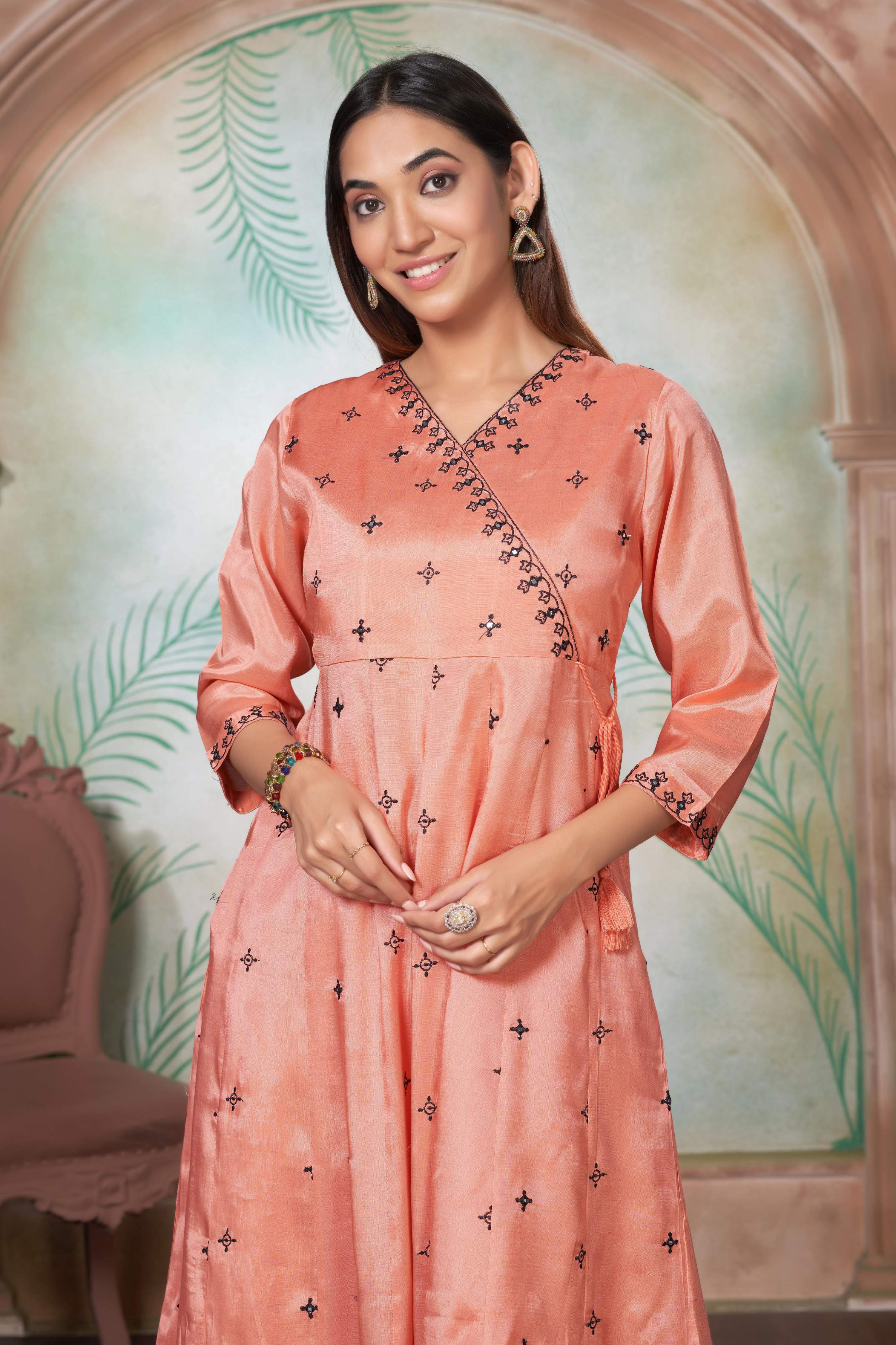 BulBul Ruqaiya Peach Muslin Kurta Set With Dupatta