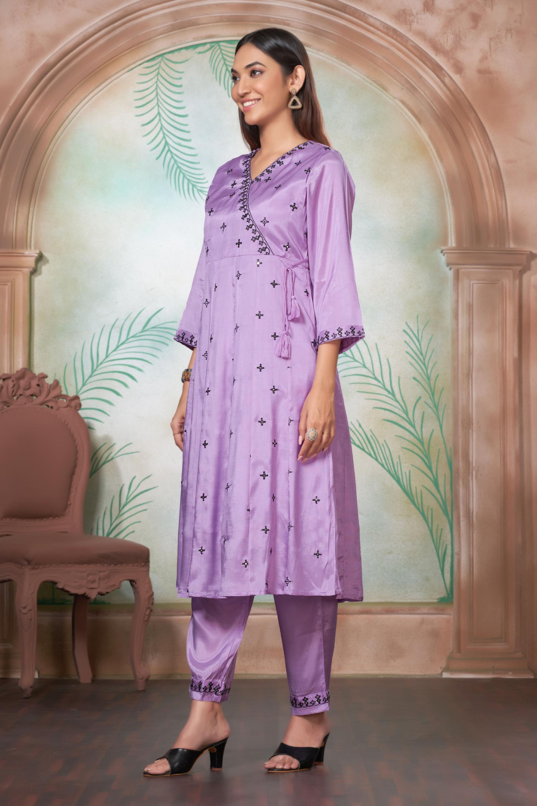 BulBul Ruqaiya Muslin Purple Kurta Set With Dupatta