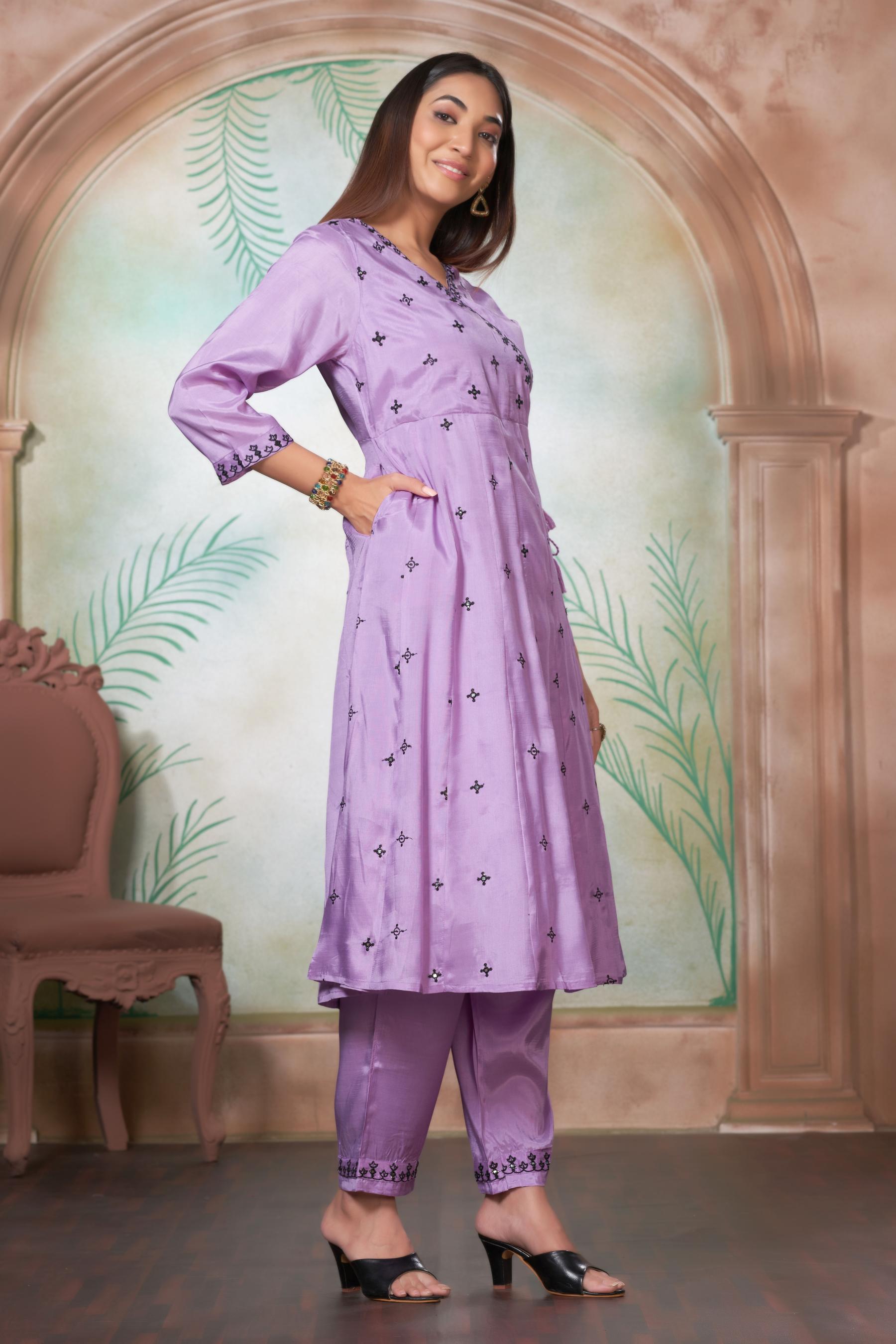 BulBul Ruqaiya Muslin Purple Kurta Set With Dupatta