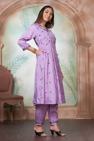 BulBul Ruqaiya Muslin Purple Kurta Set With Dupatta