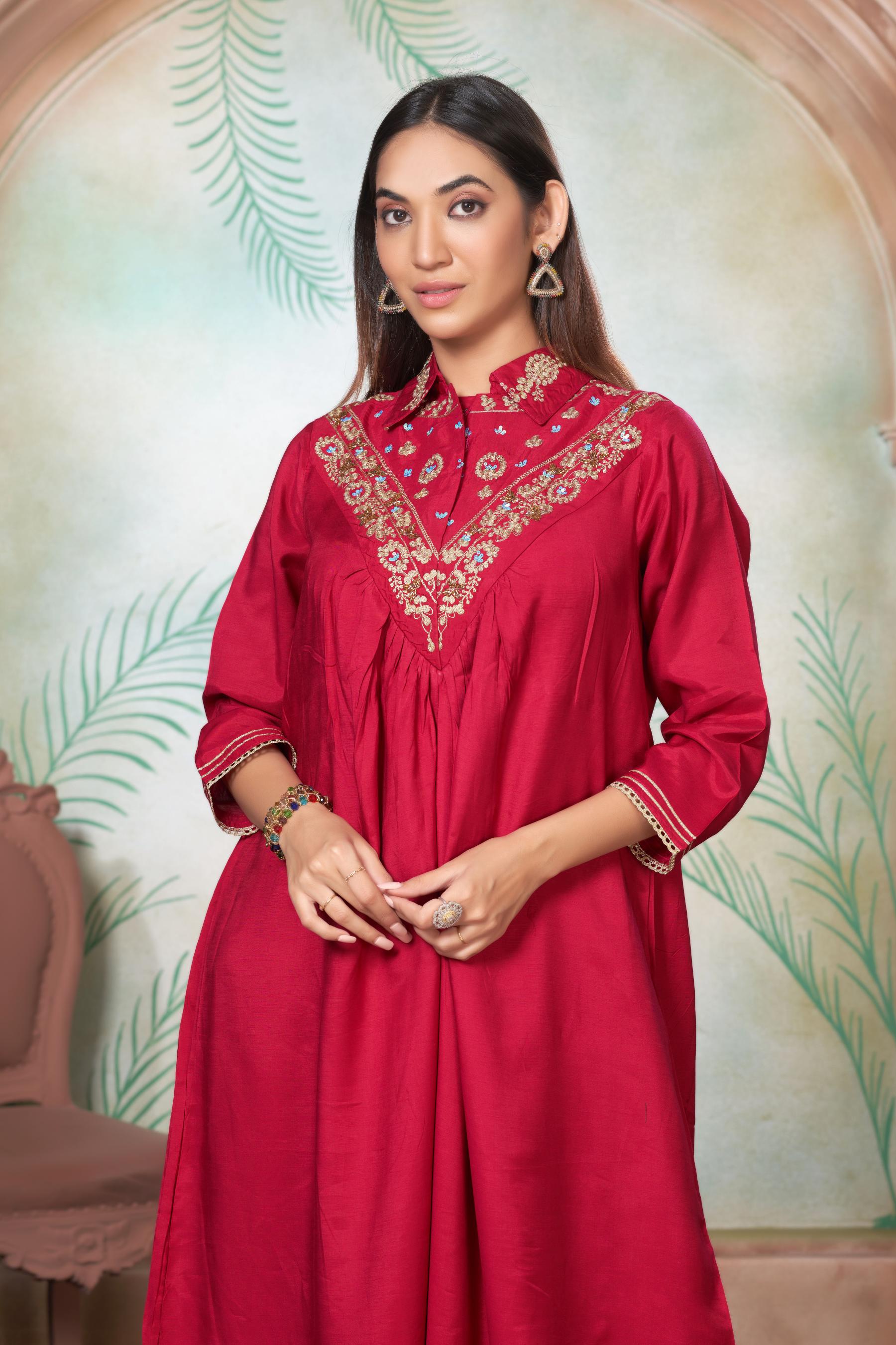 BulBul Himawari Muslin Fuschia Kurta Set With Dupatta