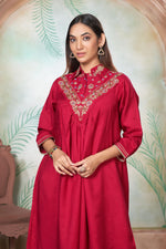 Thumbnail for BulBul Himawari Muslin Fuschia Kurta Set With Dupatta