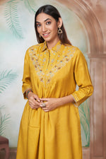 Thumbnail for BulBul Himawari Muslin Mustard Kurta Set With Dupatta