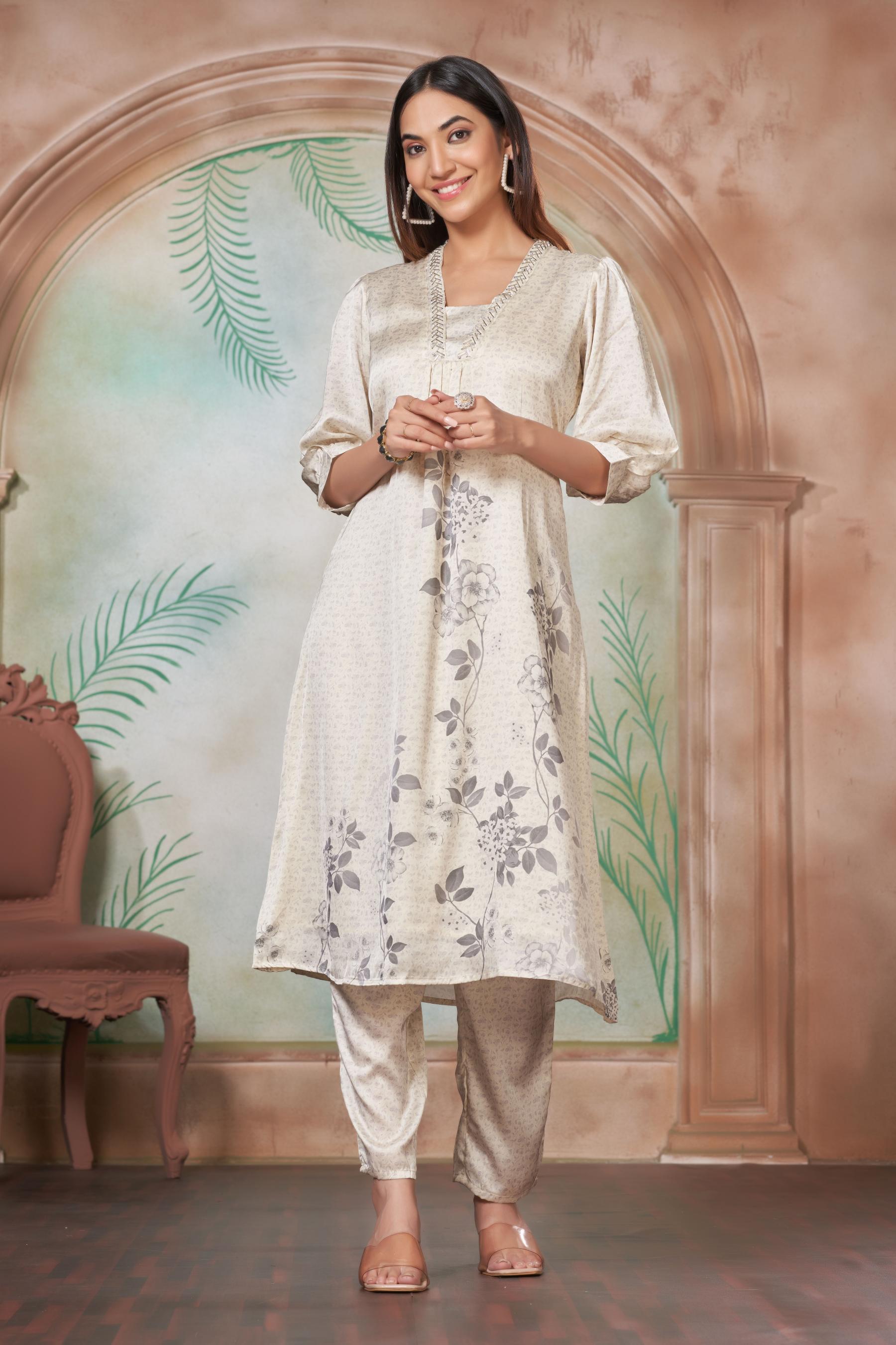 BulBul Reeva Silk White Kurta Set