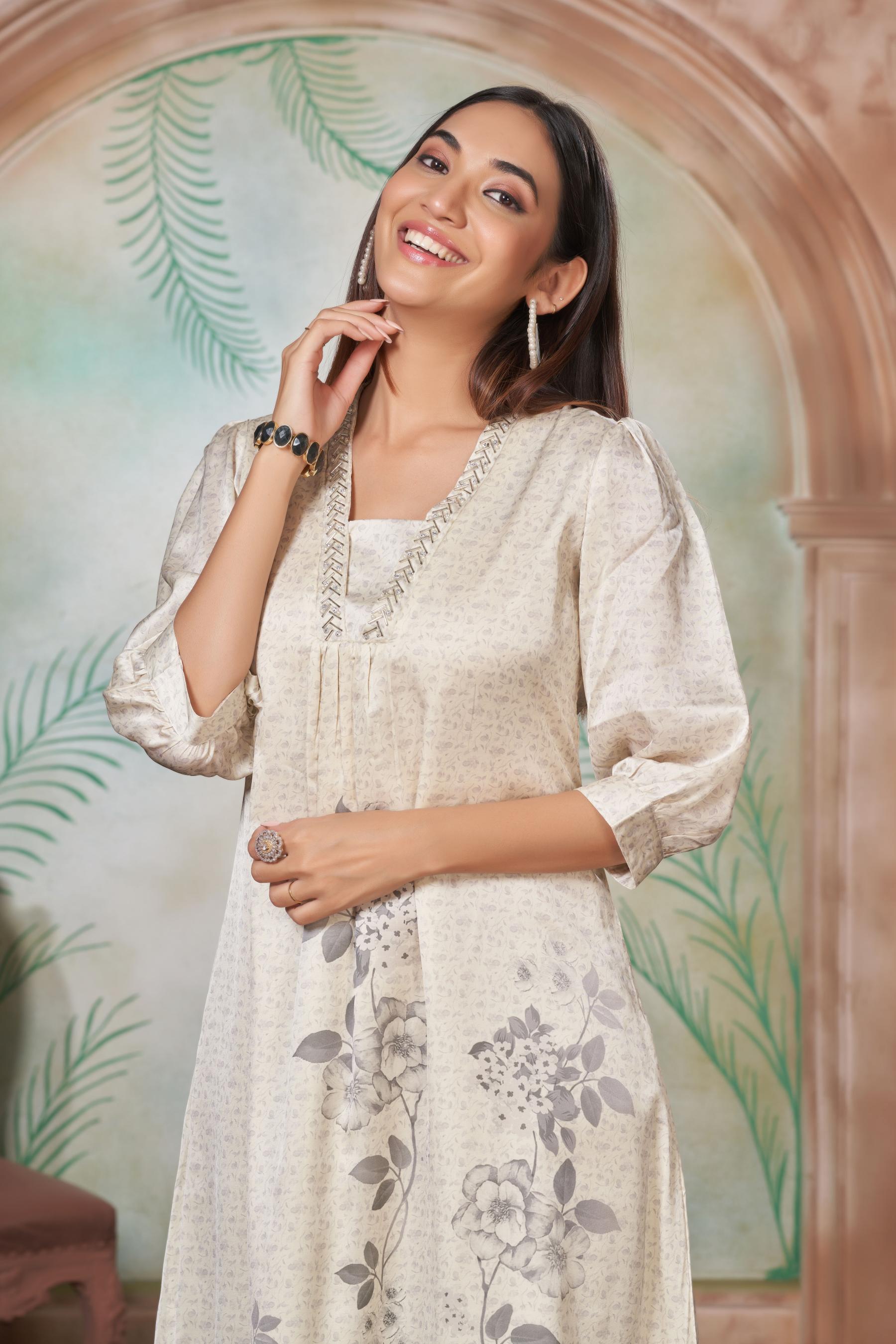 BulBul Reeva Silk White Kurta Set