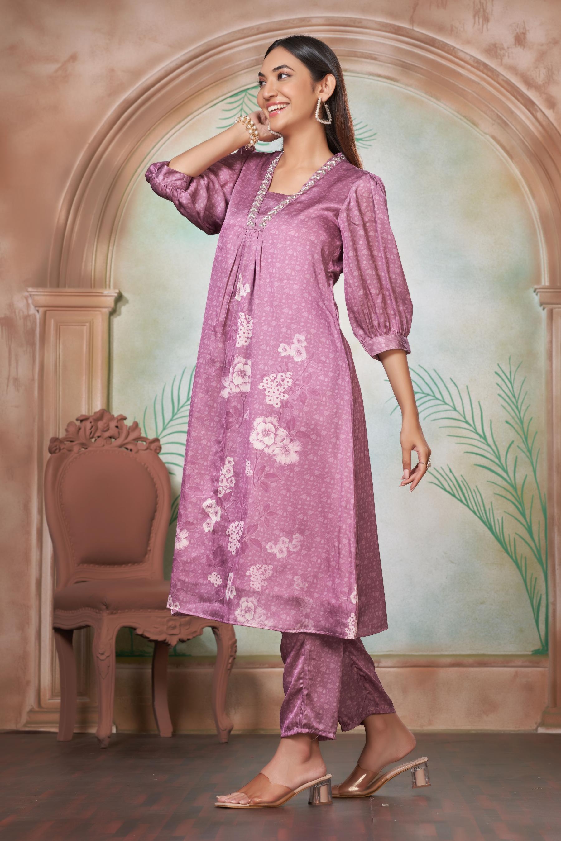 BulBul Reeva Silk Lavender Kurta Set