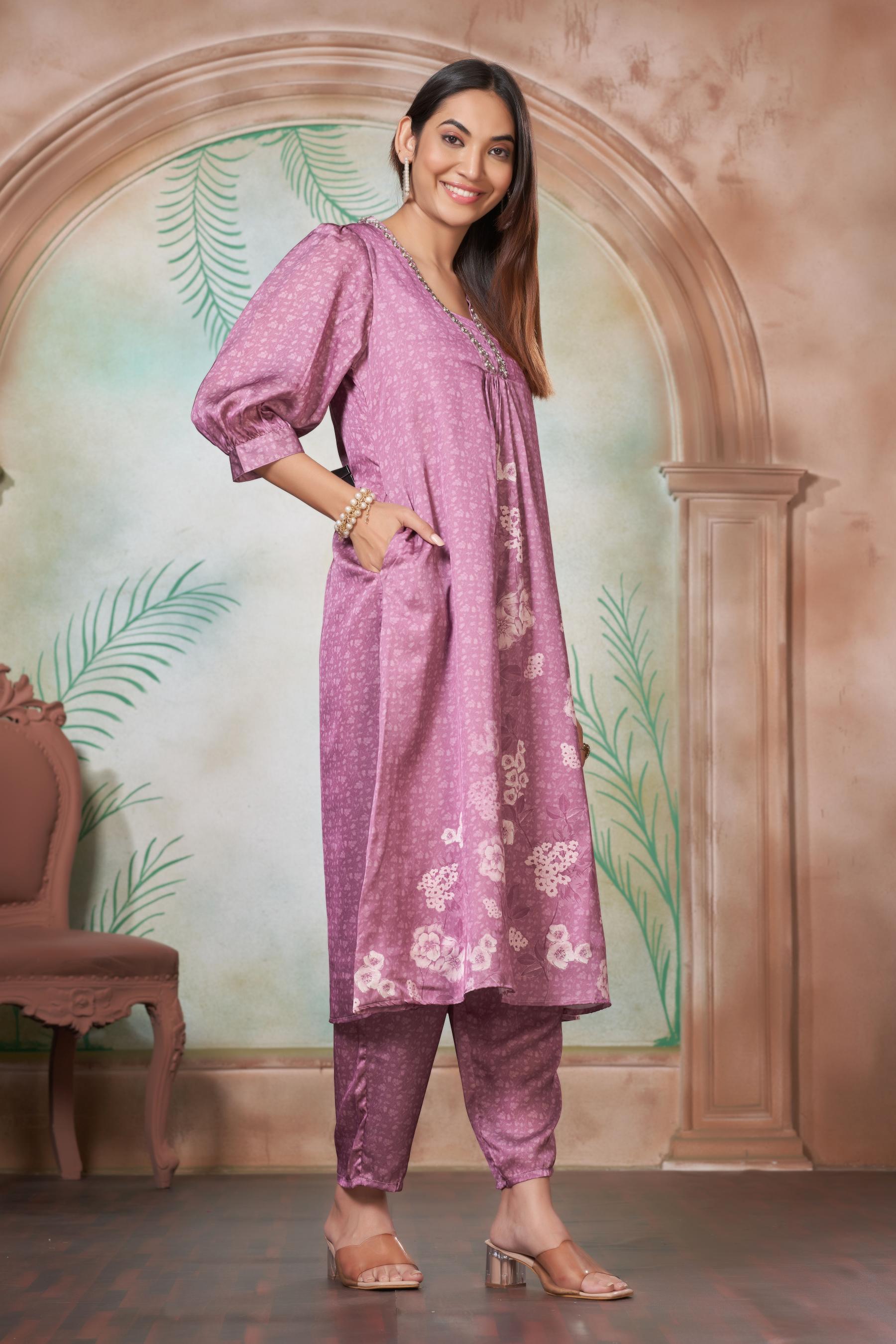 BulBul Reeva Silk Lavender Kurta Set