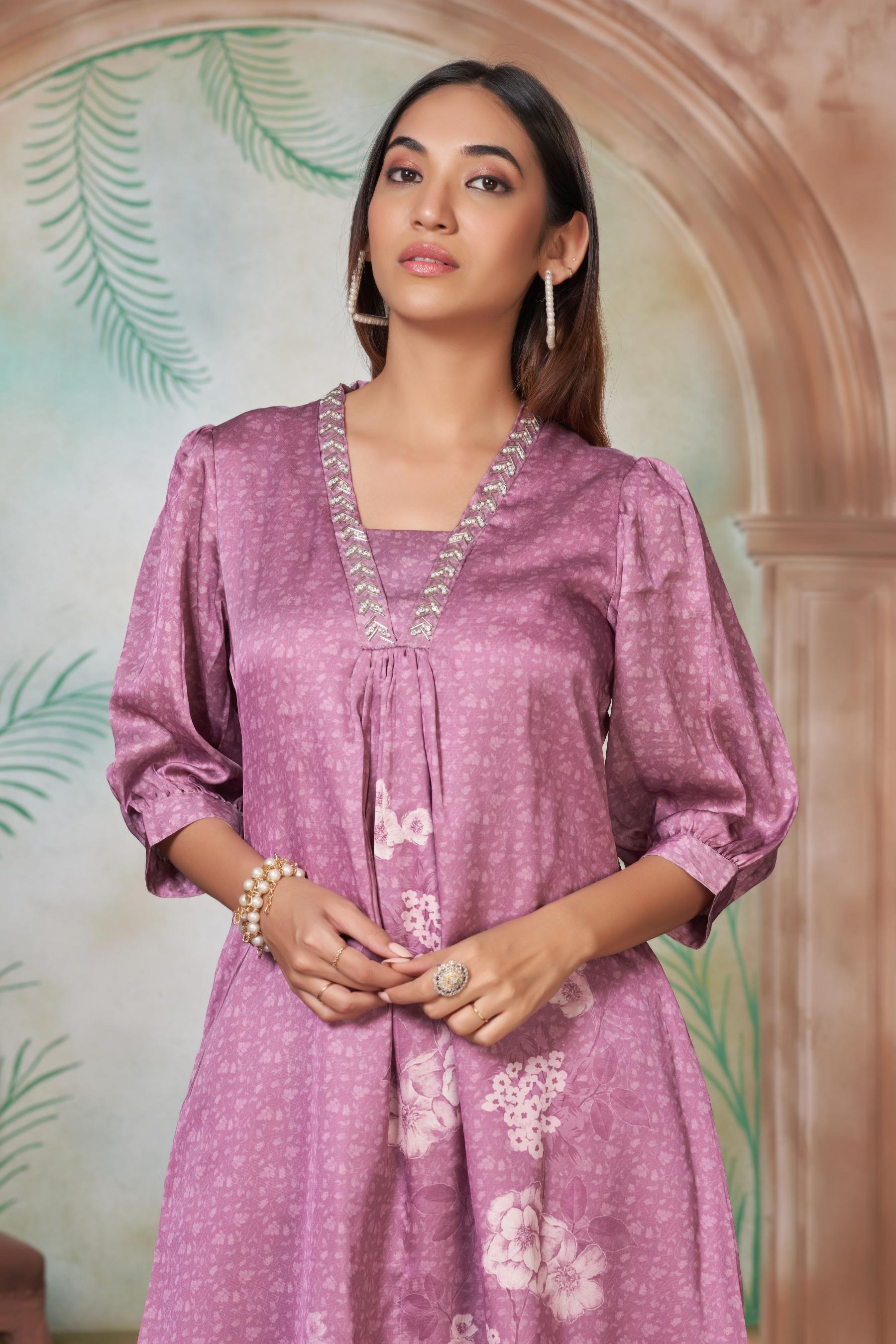 BulBul Reeva Silk Lavender Kurta Set