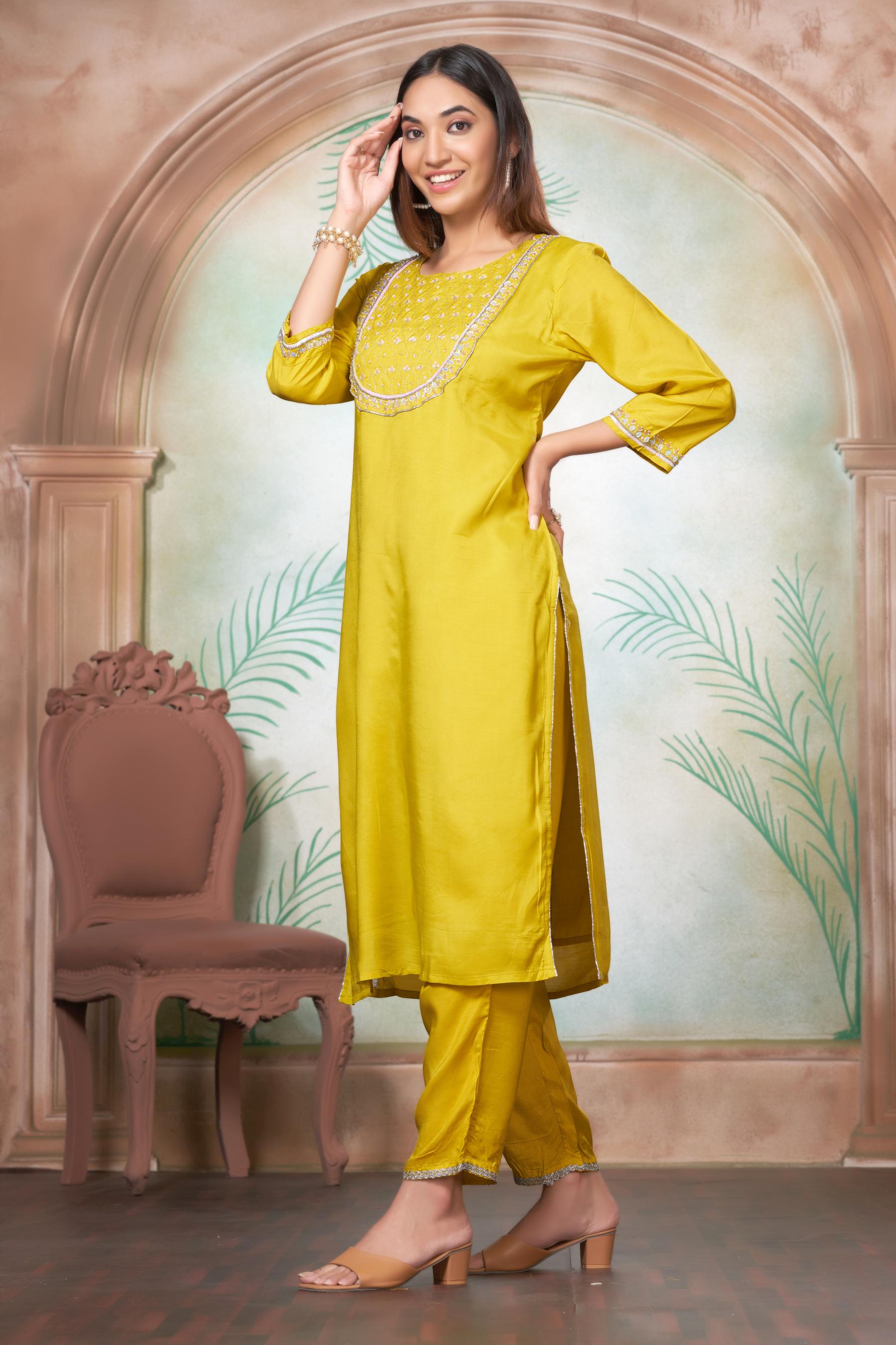 BulBul Sehmat Yellow Muslin Kurta Set With Dupatta